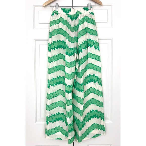 NWT RHODE Safia Wide Leg Pant in Green and White Watercolor Zig Zag - Size XS - Picture 3 of 9